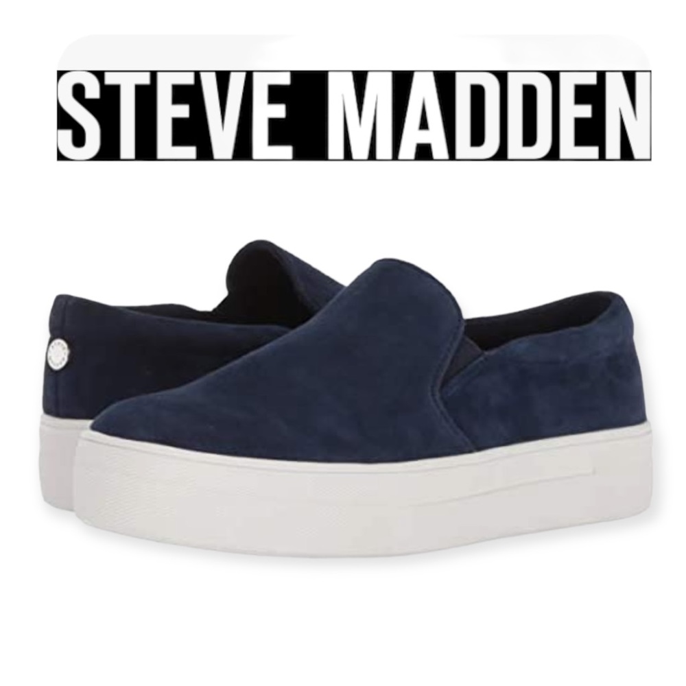 Steve Madden Gills Womens Size 8 Black Suede Platform Sneaker Slip On Shoes